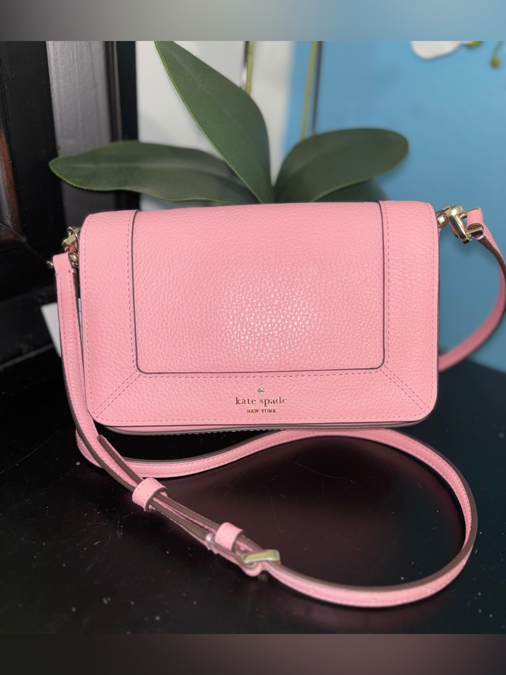 kate spade Pink Pebbled Leather Crossbody Bag with Gold Hardware